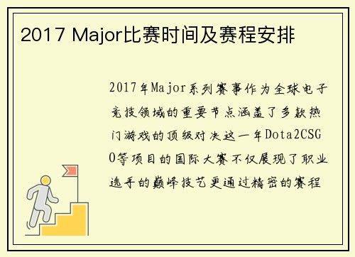 2017 Major比赛时间及赛程安排